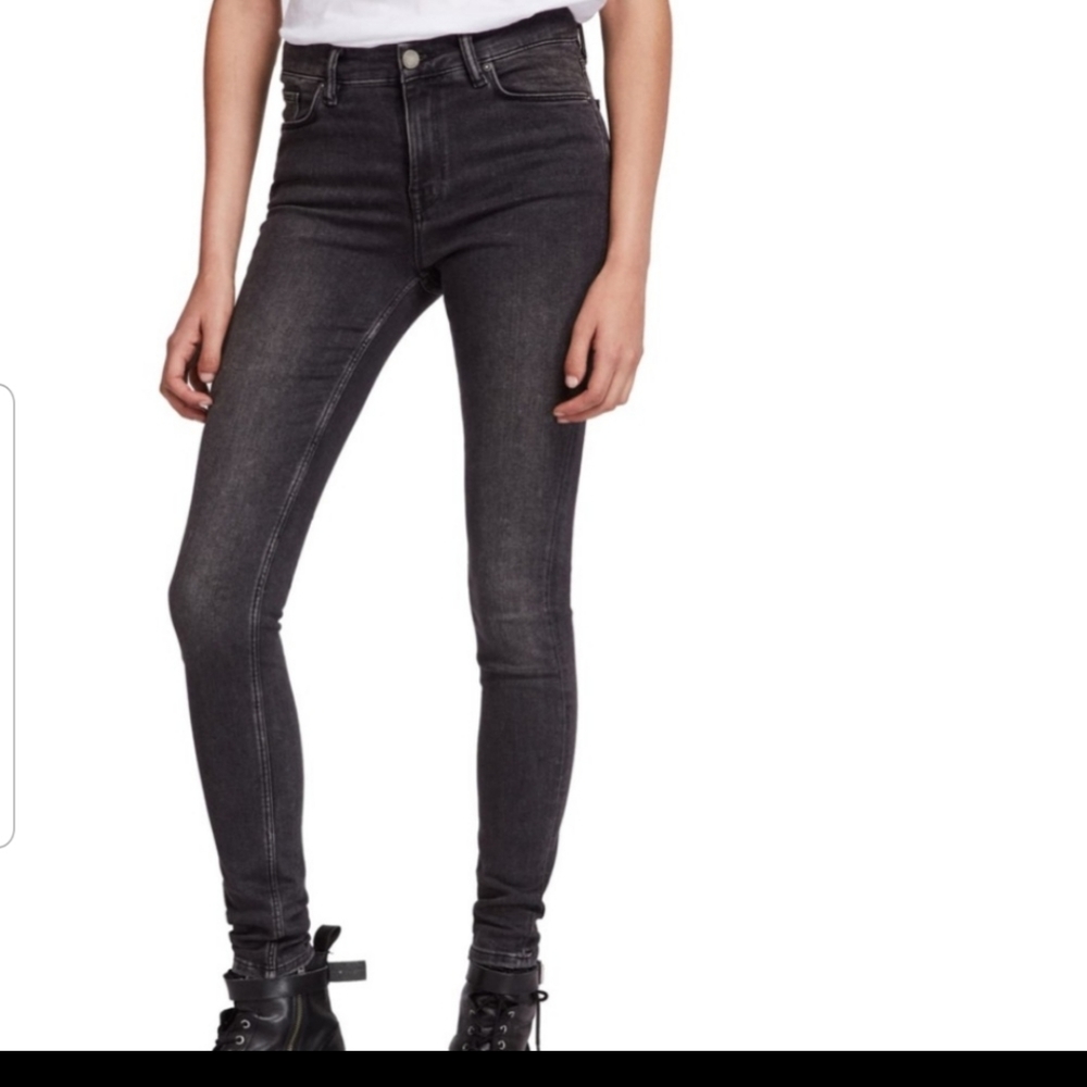 AllSaints Washed Black Mid Rise Skinny Jeans